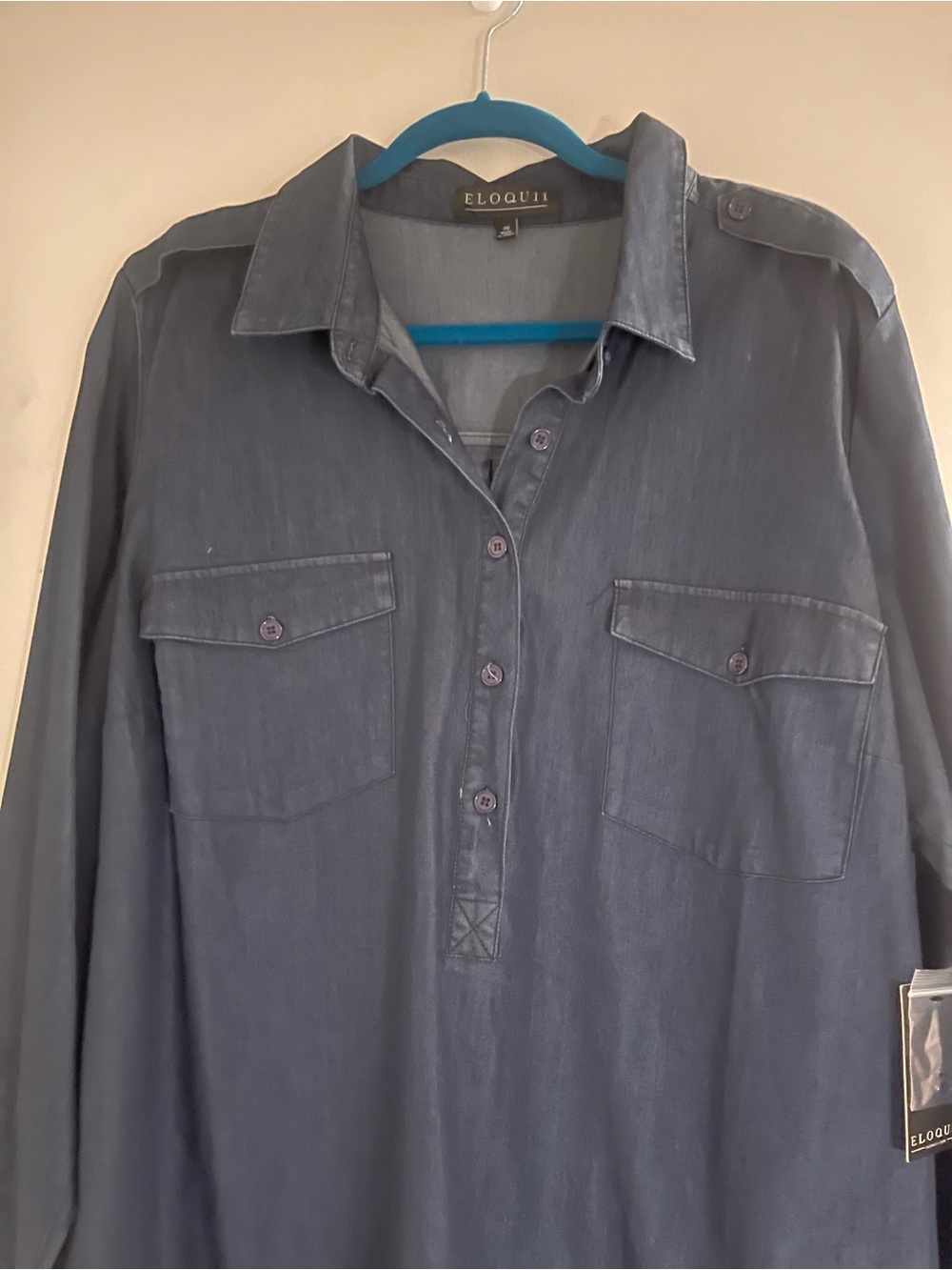 Eloquii Navy Long Sleeve Utility Button-Front Shirt